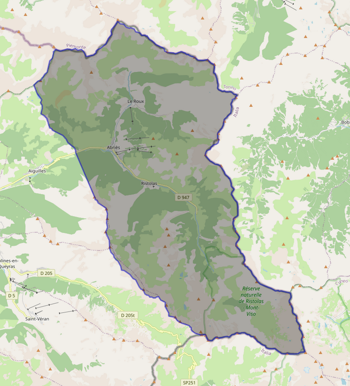 Capture d’écran avec le contour de la commune.